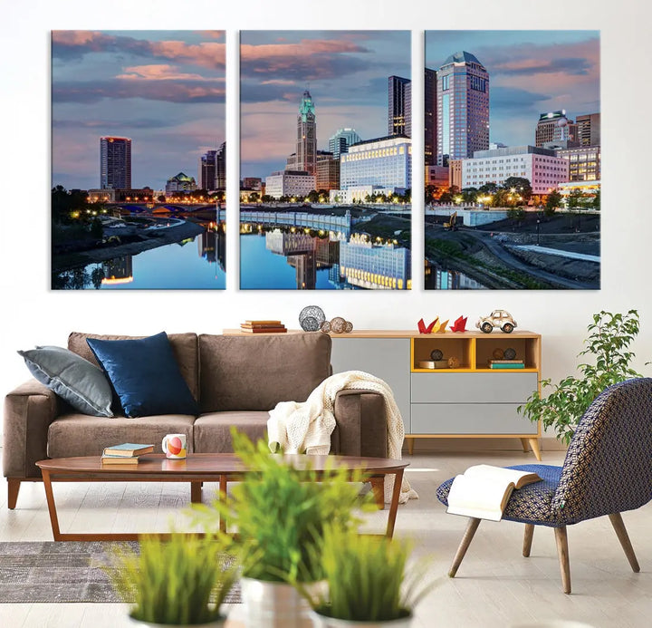 Columbus Sunset Skyline Cityscape View Large Wall Art Canvas Print