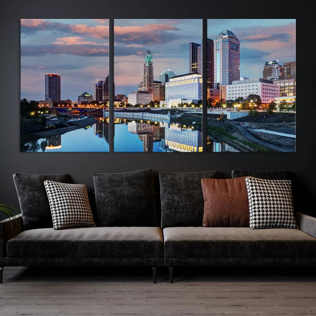 Columbus Sunset Skyline Cityscape View Large Wall Art Canvas Print