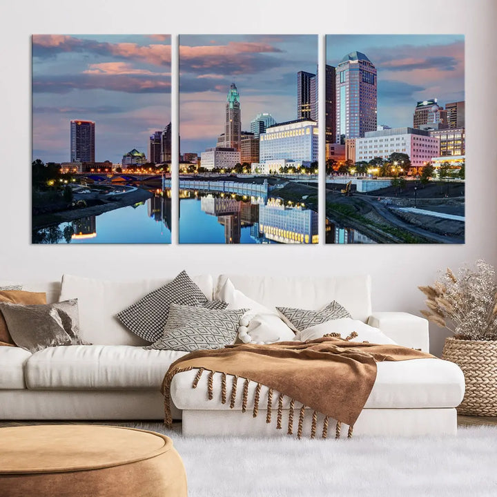 Columbus Sunset Skyline Cityscape View Large Wall Art Canvas Print