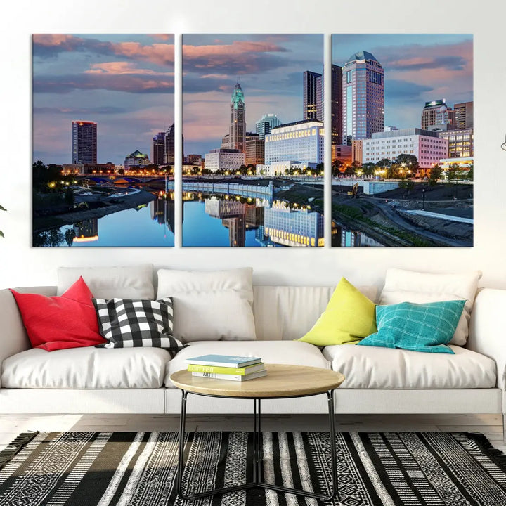 Columbus Sunset Skyline Cityscape View Large Wall Art Canvas Print