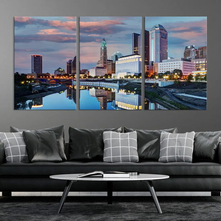 Columbus Sunset Skyline Cityscape View Large Wall Art Canvas Print