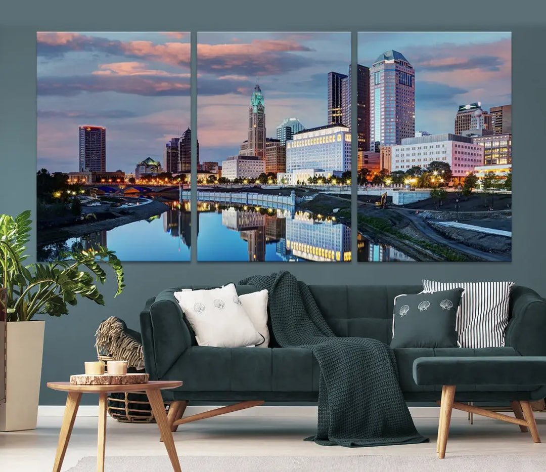 Columbus Sunset Skyline Cityscape View Large Wall Art Canvas Print