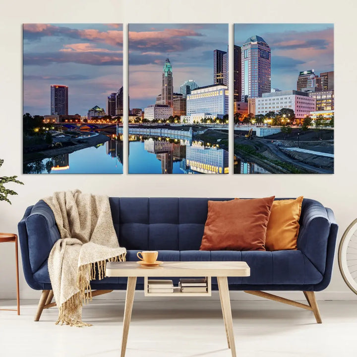 Columbus Sunset Skyline Cityscape View Large Wall Art Canvas Print