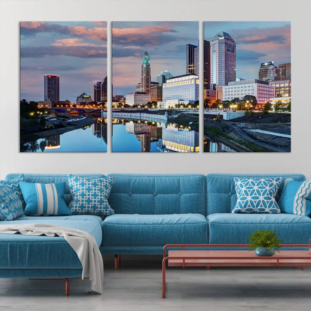 Columbus Sunset Skyline Cityscape View Large Wall Art Canvas Print