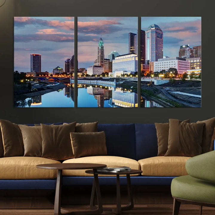 Columbus Sunset Skyline Cityscape View Large Wall Art Canvas Print