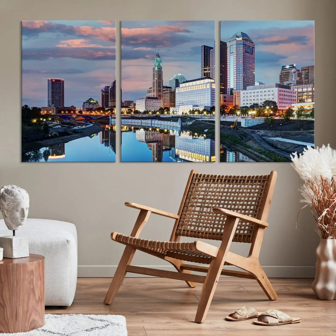 Columbus Sunset Skyline Cityscape View Large Wall Art Canvas Print