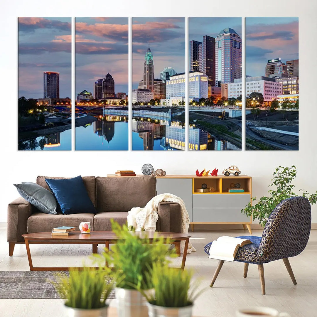 Columbus Sunset Skyline Cityscape View Large Wall Art Canvas Print