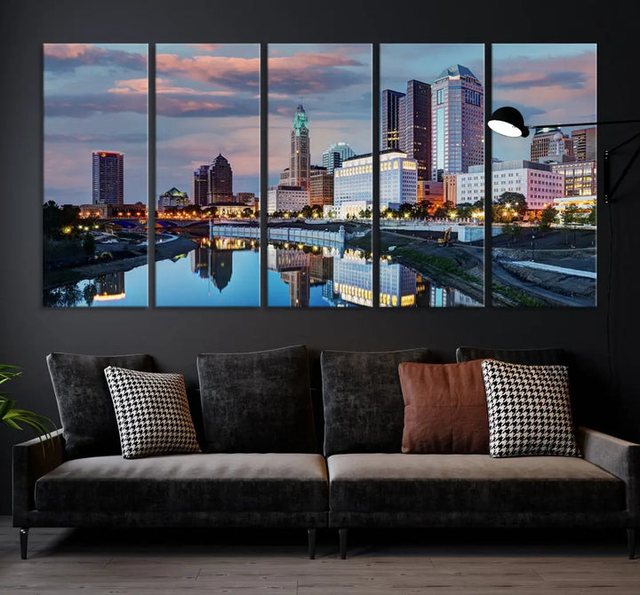 Columbus Sunset Skyline Cityscape View Large Wall Art Canvas Print