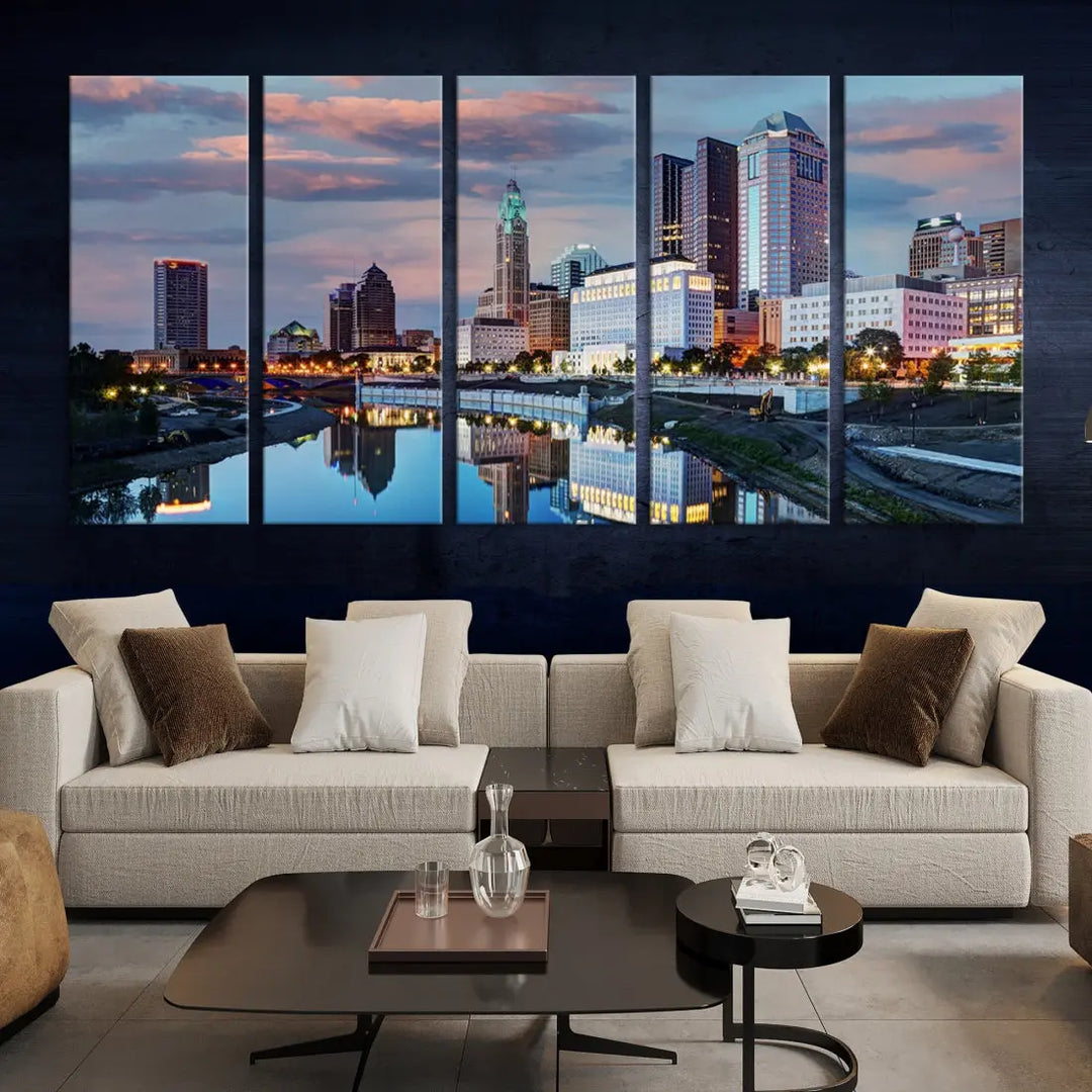 Columbus Sunset Skyline Cityscape View Large Wall Art Canvas Print