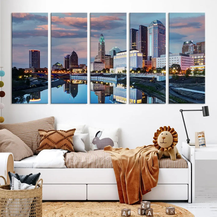 Columbus Sunset Skyline Cityscape View Large Wall Art Canvas Print