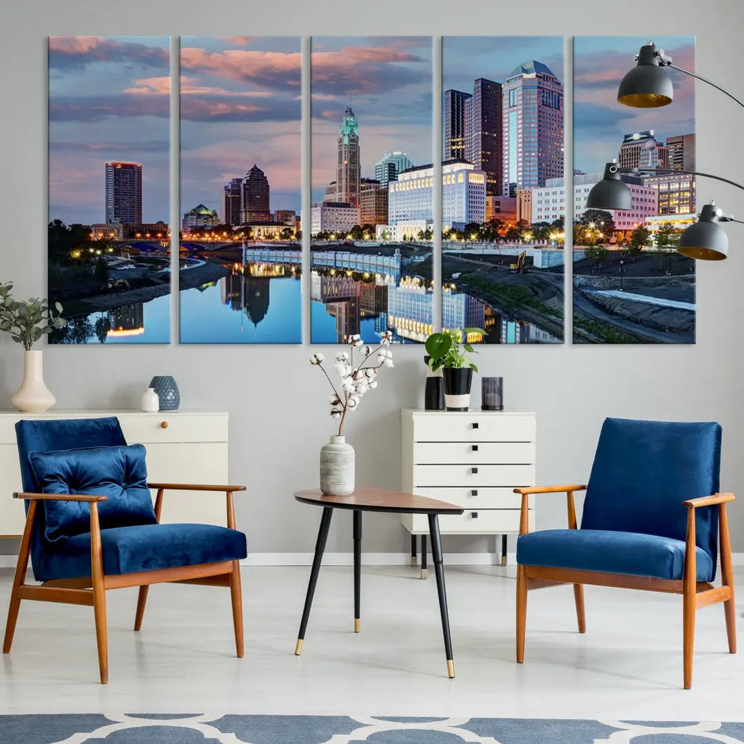 Columbus Sunset Skyline Cityscape View Large Wall Art Canvas Print