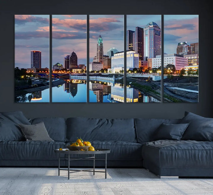 Columbus Sunset Skyline Cityscape View Large Wall Art Canvas Print