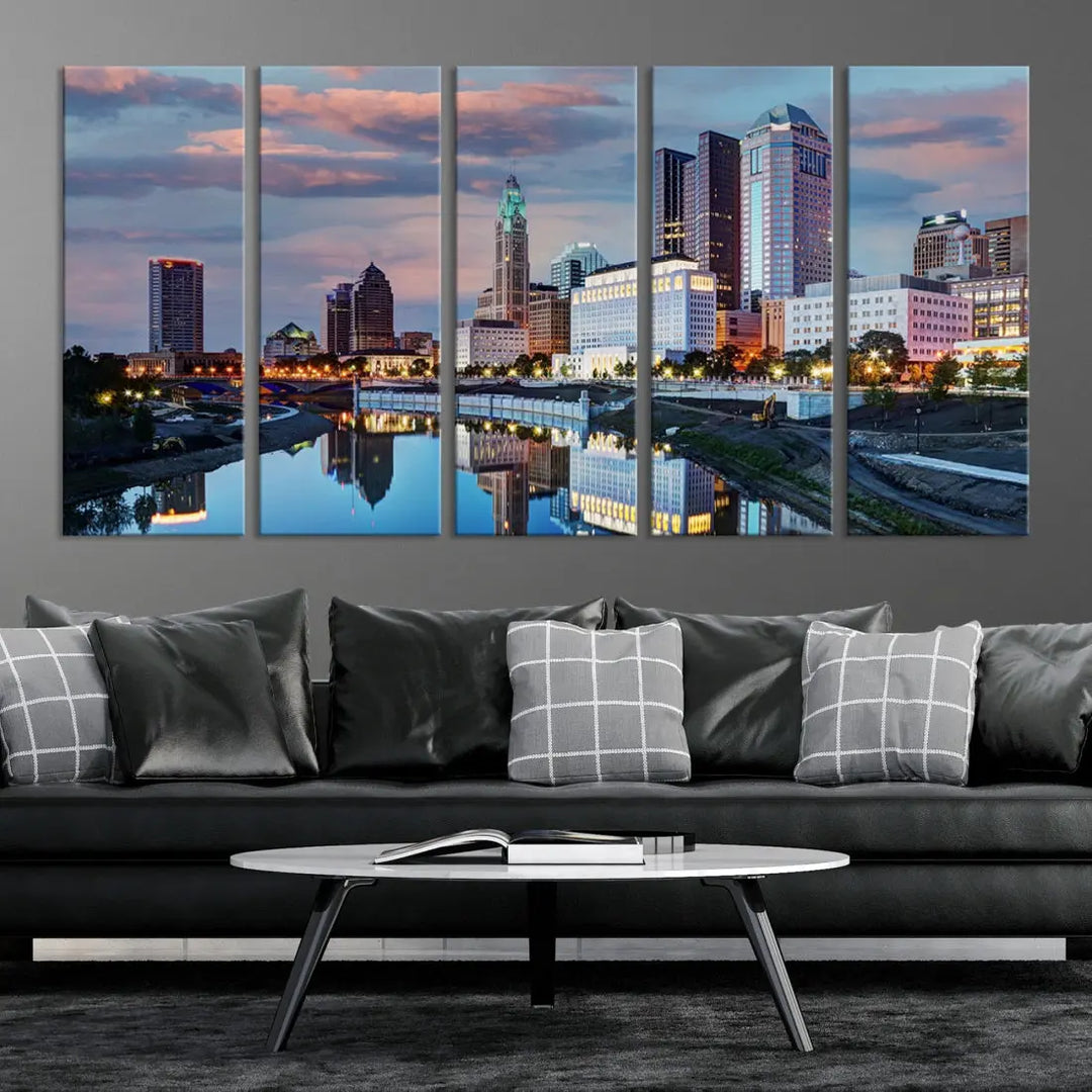 Columbus Sunset Skyline Cityscape View Large Wall Art Canvas Print