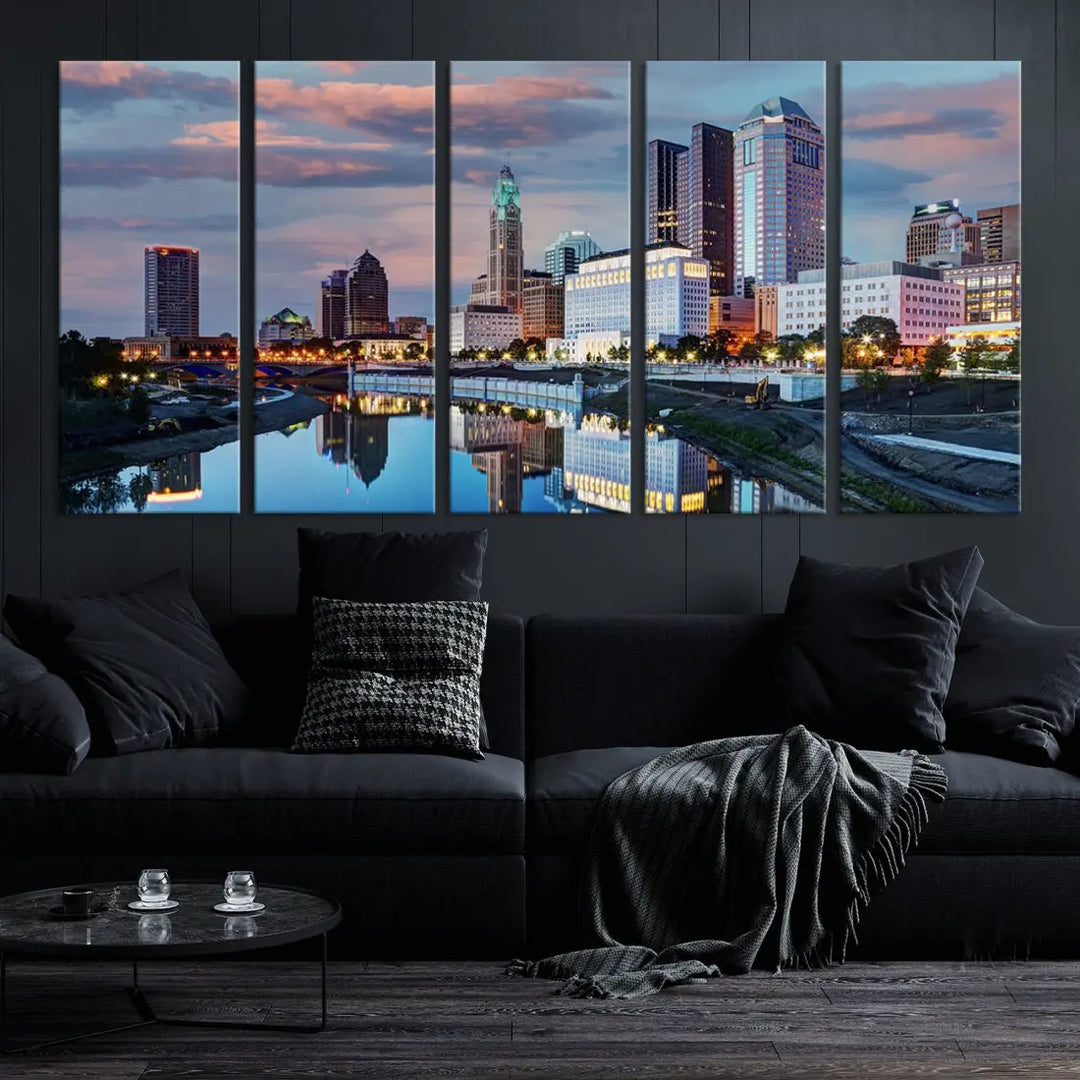 Columbus Sunset Skyline Cityscape View Large Wall Art Canvas Print