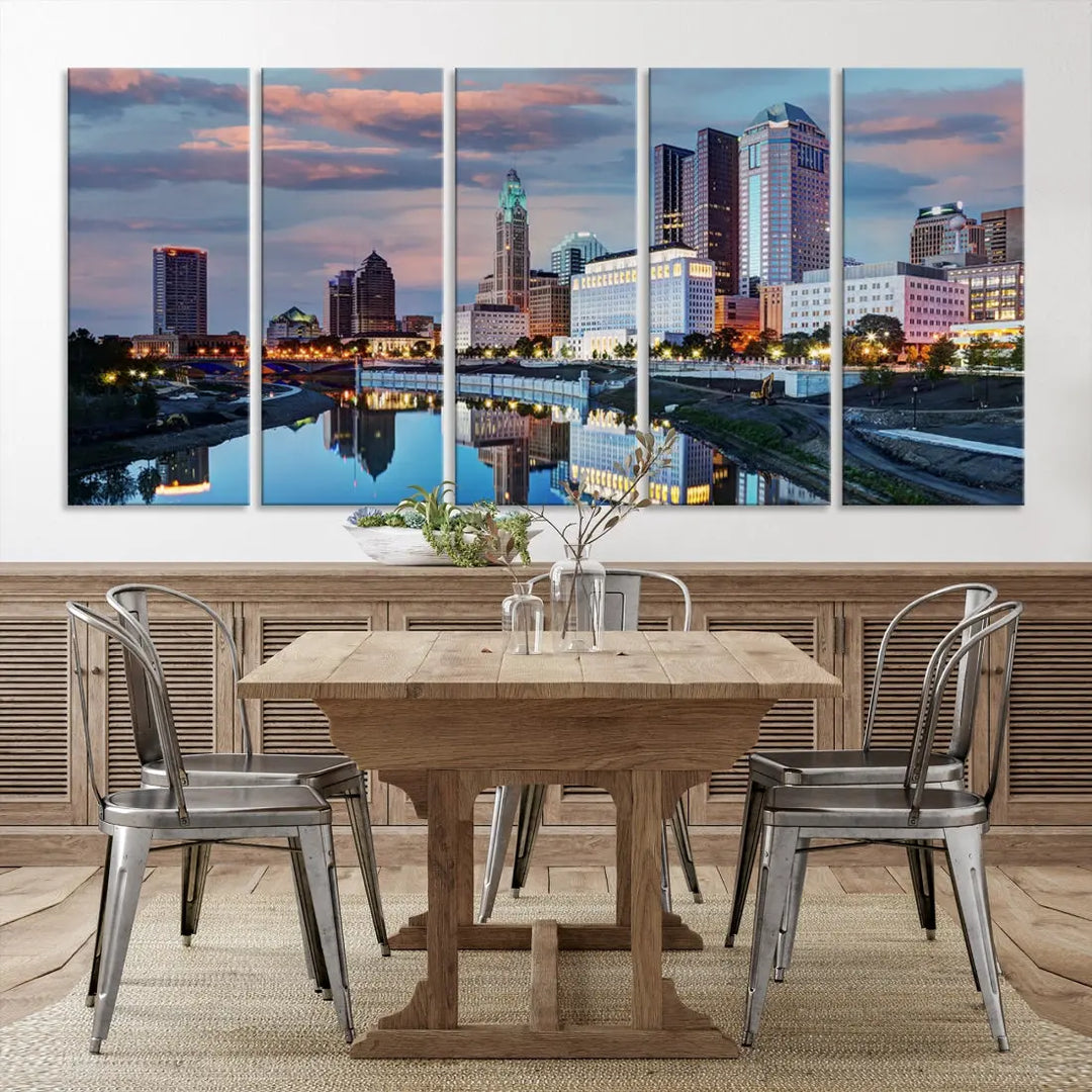 Columbus Sunset Skyline Cityscape View Large Wall Art Canvas Print