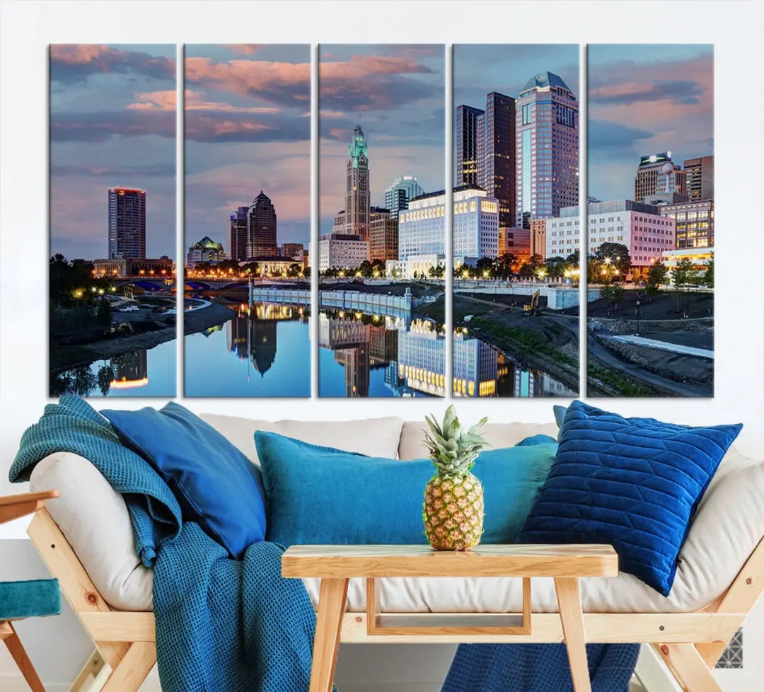 Columbus Sunset Skyline Cityscape View Large Wall Art Canvas Print