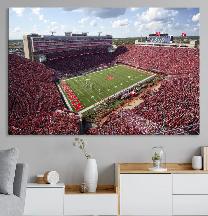 University of Nebraska Cornhuskers Football Team Print - Lincoln Memorial Stadium Wall Art Canvas Print