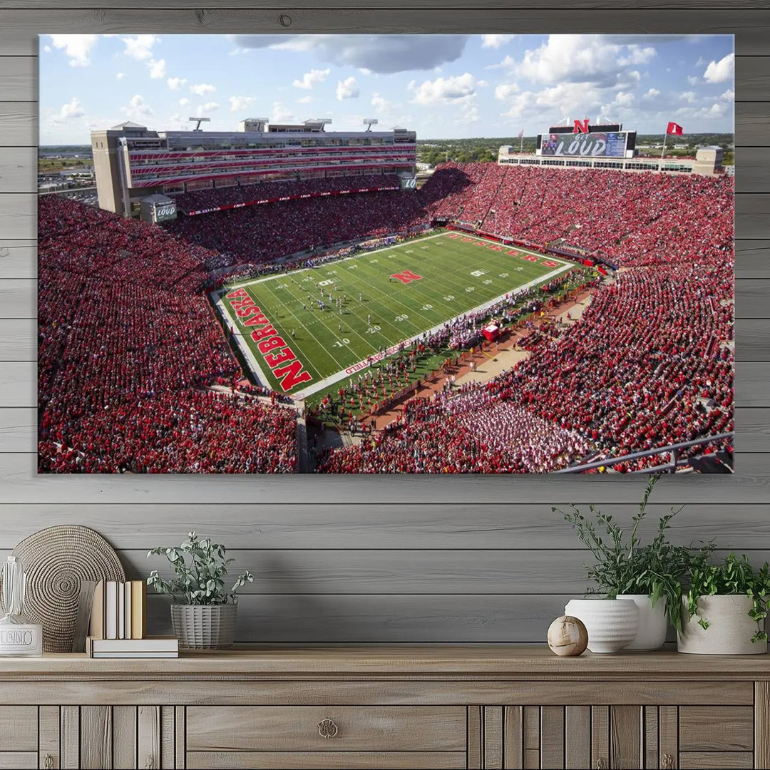 University of Nebraska Cornhuskers Football Team Print - Lincoln Memorial Stadium Wall Art Canvas Print