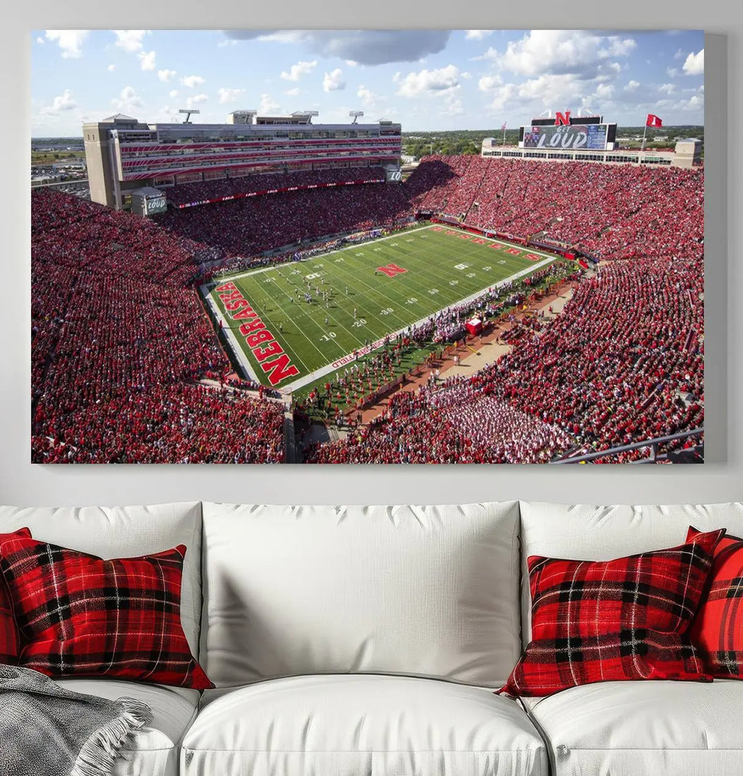 University of Nebraska Cornhuskers Football Team Print - Lincoln Memorial Stadium Wall Art Canvas Print