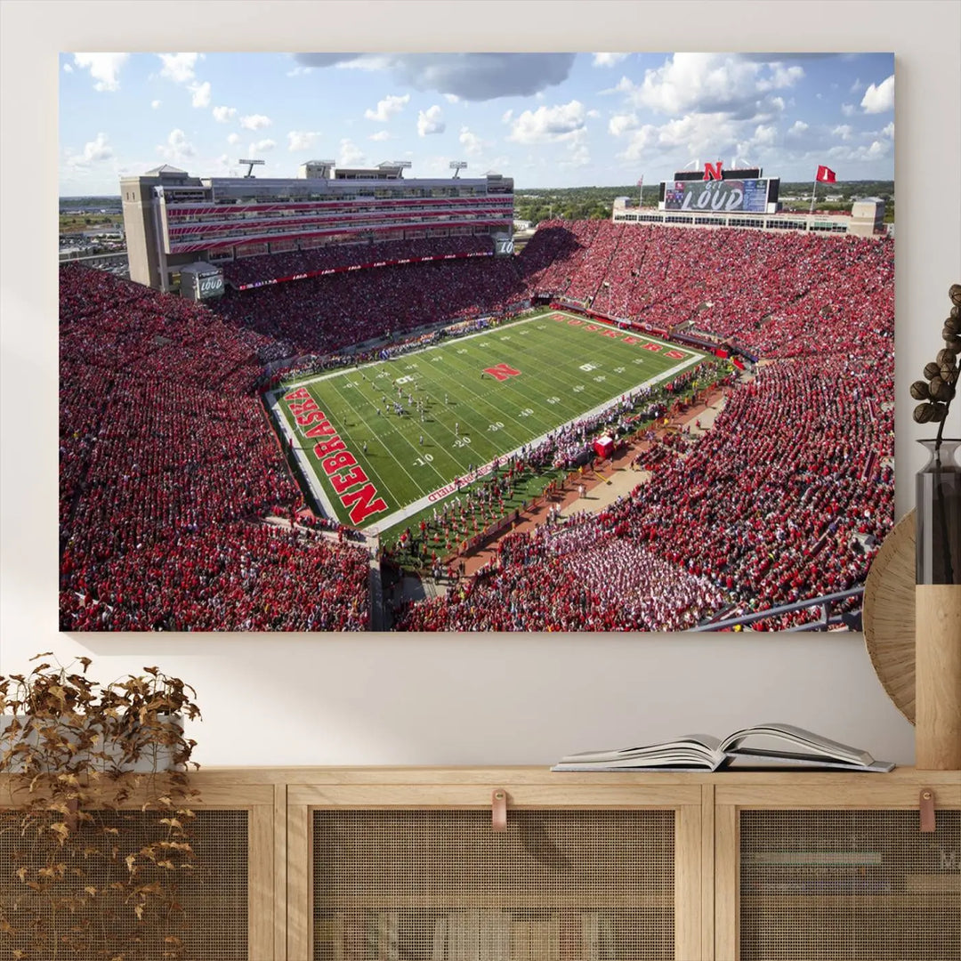 University of Nebraska Cornhuskers Football Team Print - Lincoln Memorial Stadium Wall Art Canvas Print