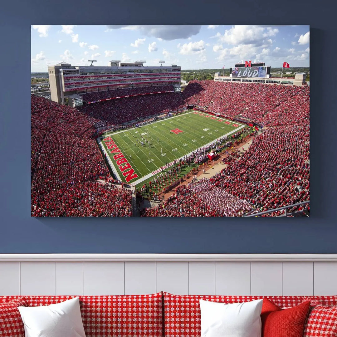 University of Nebraska Cornhuskers Football Team Print - Lincoln Memorial Stadium Wall Art Canvas Print