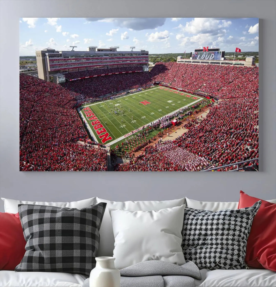 University of Nebraska Cornhuskers Football Team Print - Lincoln Memorial Stadium Wall Art Canvas Print