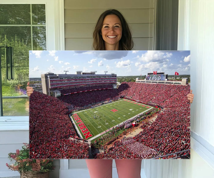 University of Nebraska Cornhuskers Football Team Print - Lincoln Memorial Stadium Wall Art Canvas Print