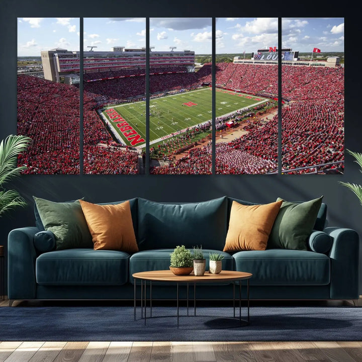 University of Nebraska Cornhuskers Football Team Print - Lincoln Memorial Stadium Wall Art Canvas Print