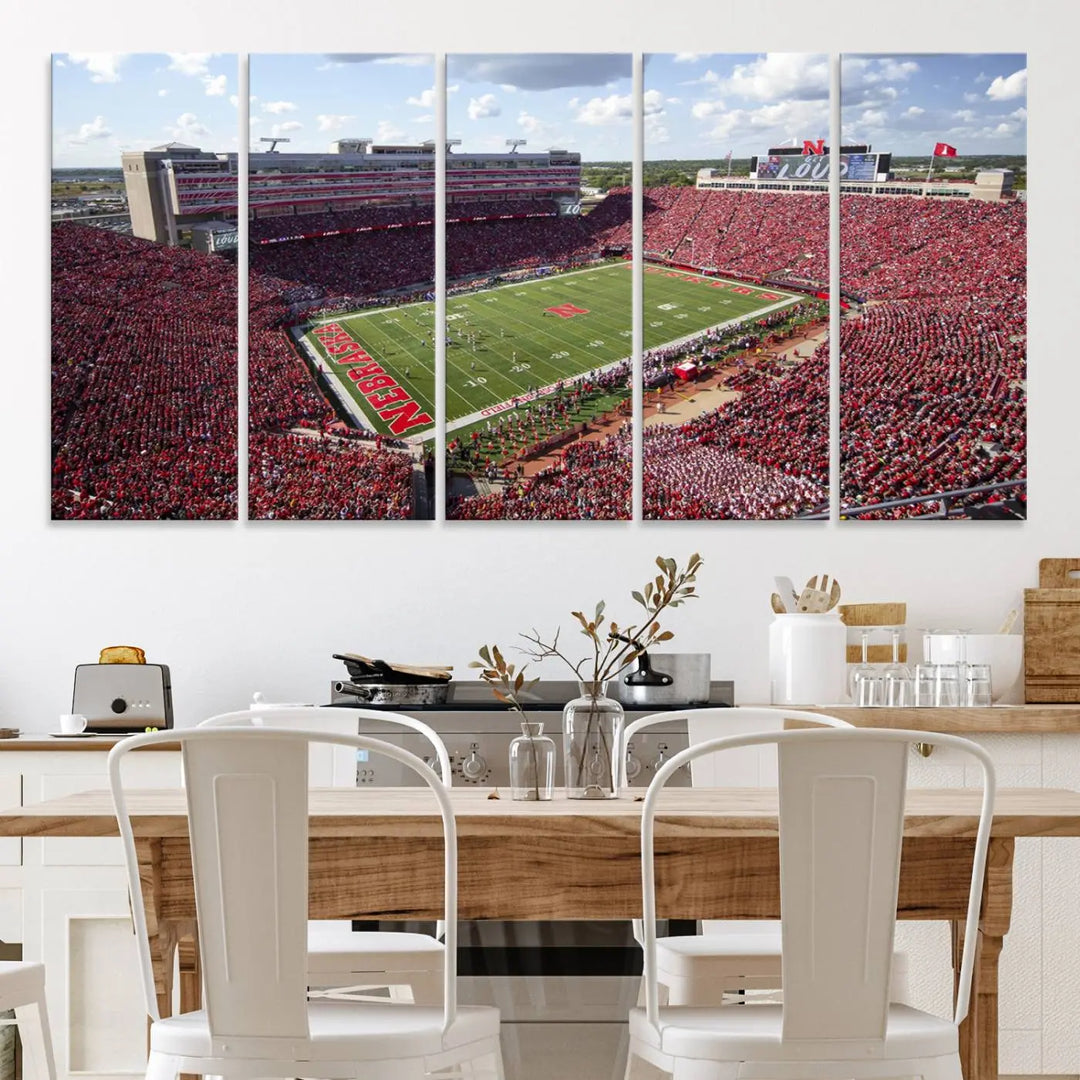 University of Nebraska Cornhuskers Football Team Print - Lincoln Memorial Stadium Wall Art Canvas Print