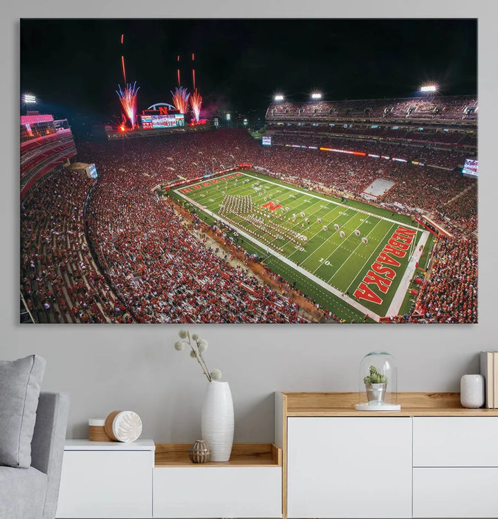 University of Nebraska Cornhuskers Football Team Print - Lincoln Memorial Stadium Wall Art Canvas Print