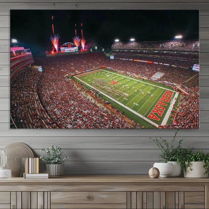 University of Nebraska Cornhuskers Football Team Print - Lincoln Memorial Stadium Wall Art Canvas Print