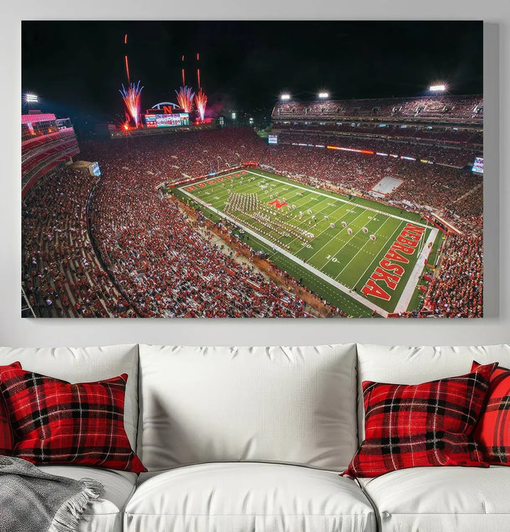 University of Nebraska Cornhuskers Football Team Print - Lincoln Memorial Stadium Wall Art Canvas Print