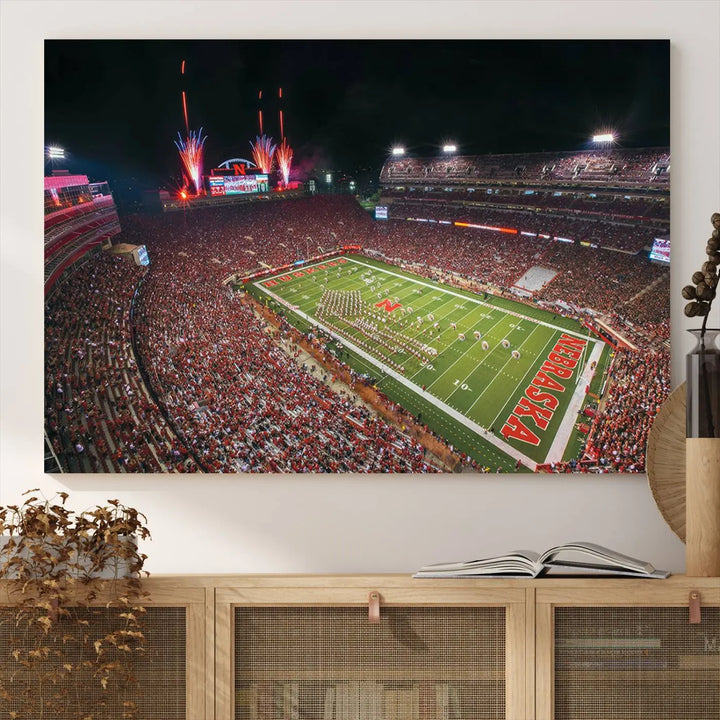 University of Nebraska Cornhuskers Football Team Print - Lincoln Memorial Stadium Wall Art Canvas Print