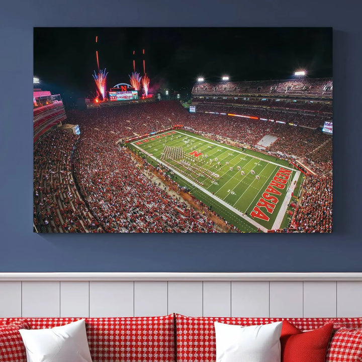 University of Nebraska Cornhuskers Football Team Print - Lincoln Memorial Stadium Wall Art Canvas Print