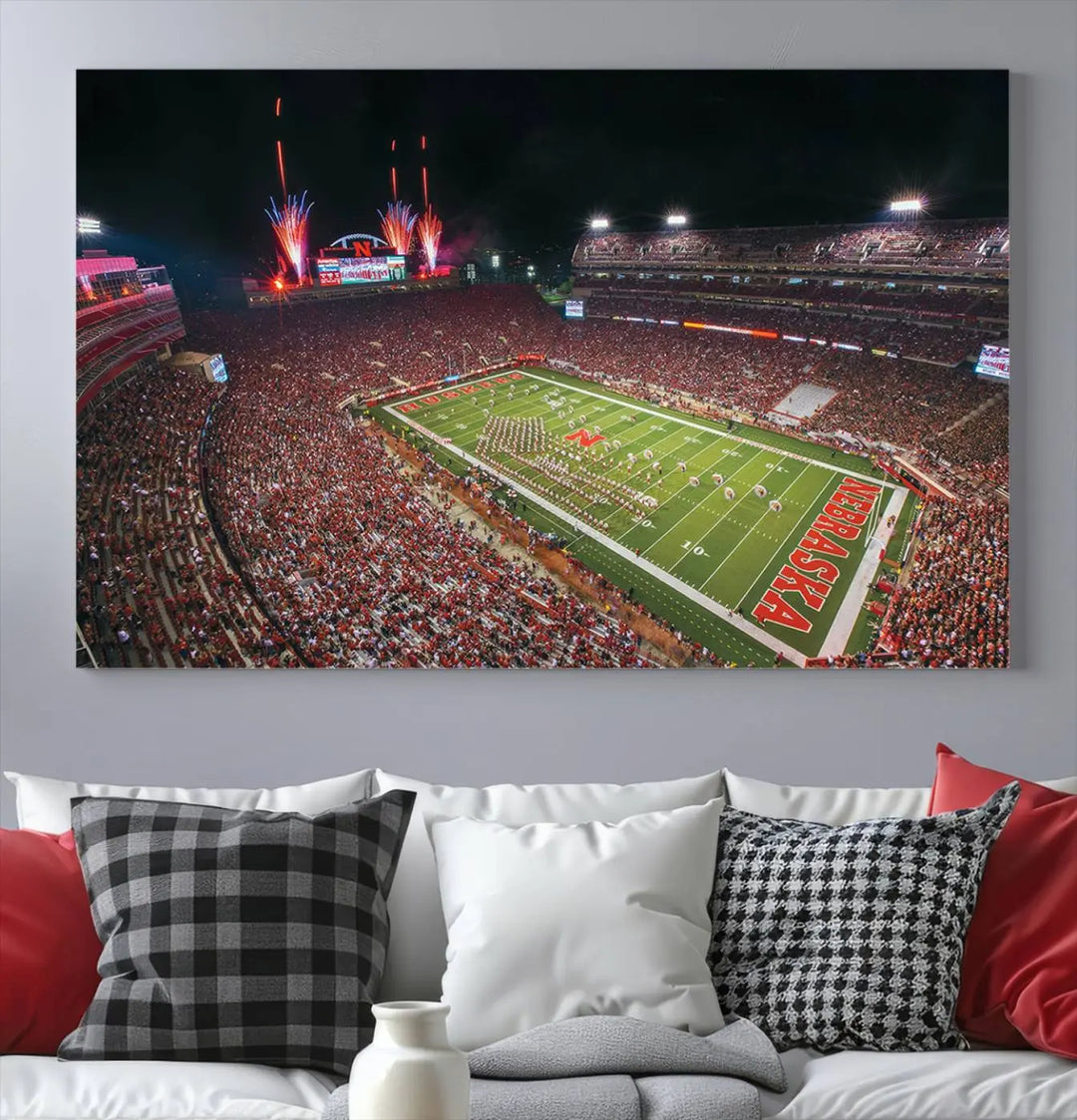 University of Nebraska Cornhuskers Football Team Print - Lincoln Memorial Stadium Wall Art Canvas Print