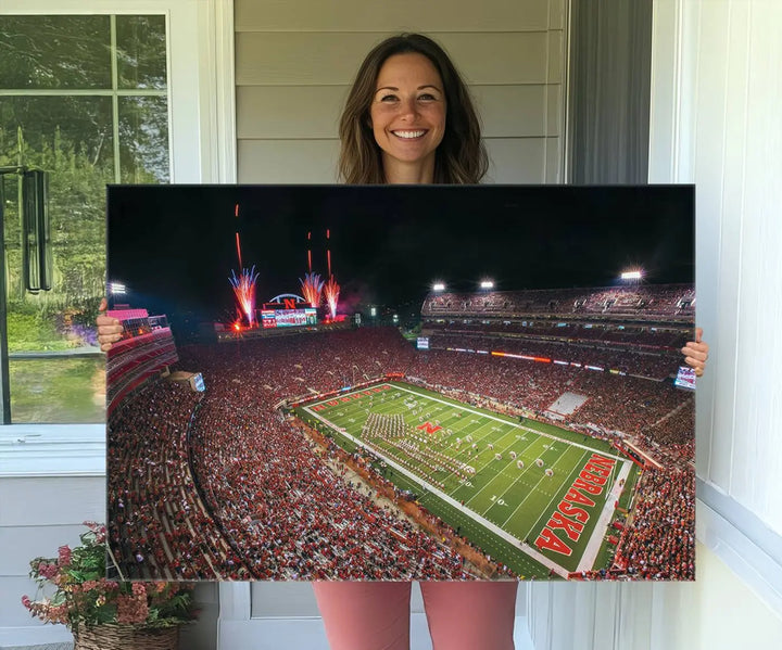 University of Nebraska Cornhuskers Football Team Print - Lincoln Memorial Stadium Wall Art Canvas Print