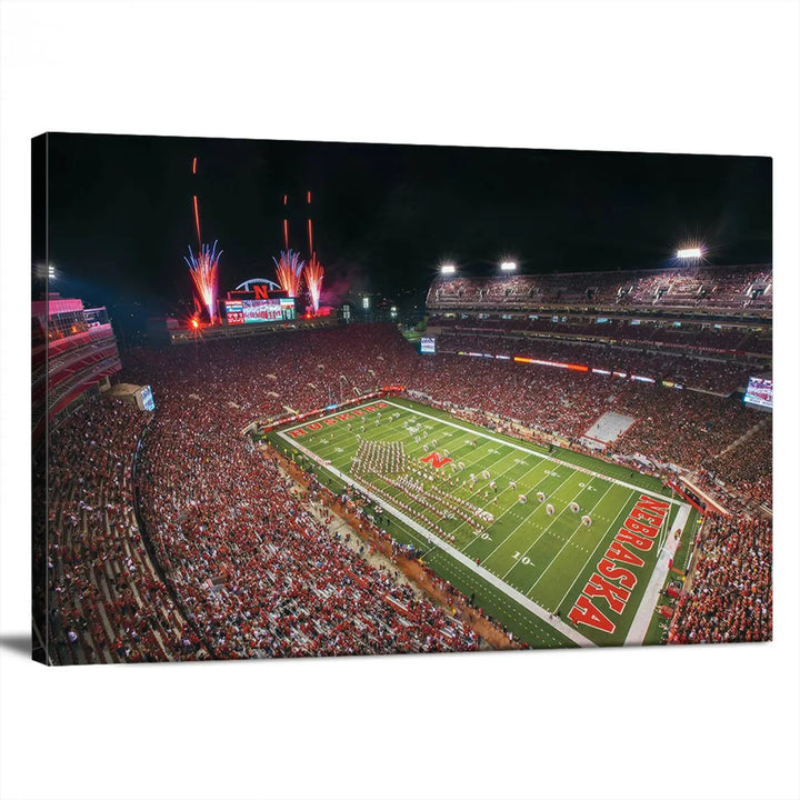 University of Nebraska Cornhuskers Football Team Print - Lincoln Memorial Stadium Wall Art Canvas Print