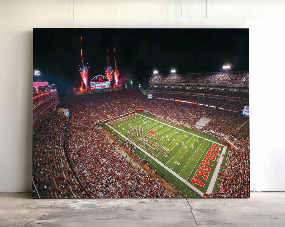 University of Nebraska Cornhuskers Football Team Print - Lincoln Memorial Stadium Wall Art Canvas Print