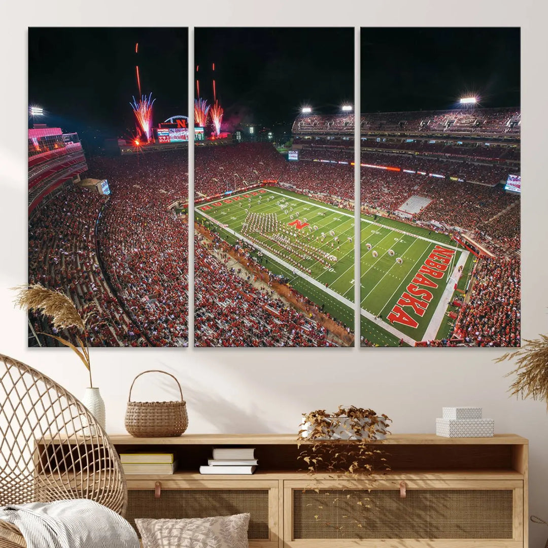 University of Nebraska Cornhuskers Football Team Print - Lincoln Memorial Stadium Wall Art Canvas Print