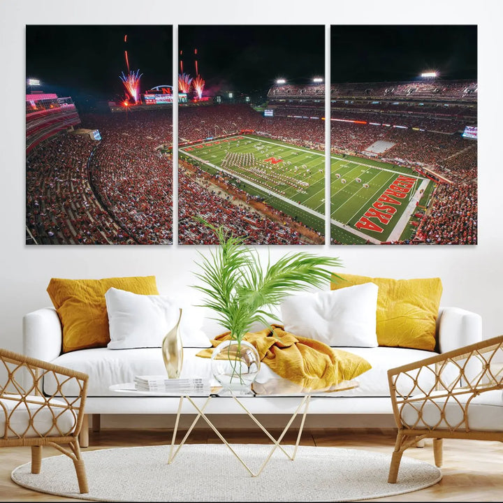 University of Nebraska Cornhuskers Football Team Print - Lincoln Memorial Stadium Wall Art Canvas Print