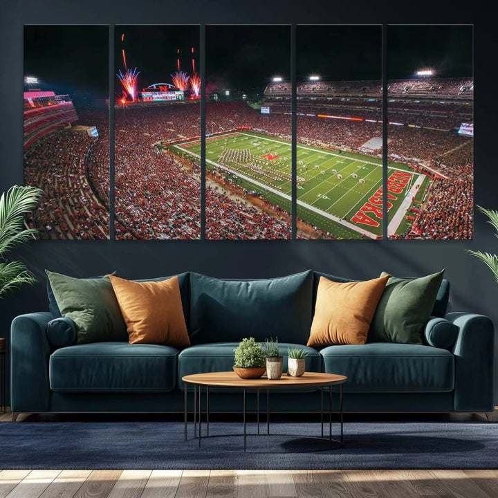 University of Nebraska Cornhuskers Football Team Print - Lincoln Memorial Stadium Wall Art Canvas Print