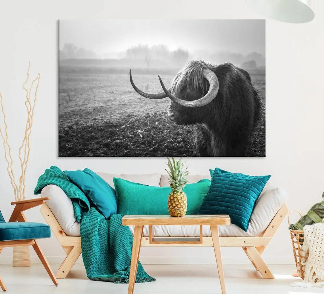 Cow Wall Art Canvas Print, Buffalo Large Wall Art Canvas Print, Texas Cow Horn Artwork Print