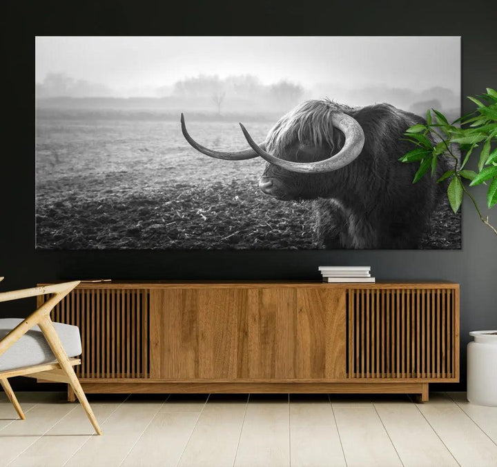 Cow Wall Art Canvas Print, Buffalo Large Wall Art Canvas Print, Texas Cow Horn Artwork Print