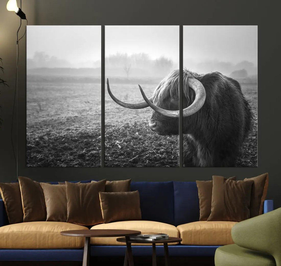 Cow Wall Art Canvas Print, Buffalo Large Wall Art Canvas Print, Texas Cow Horn Artwork Print