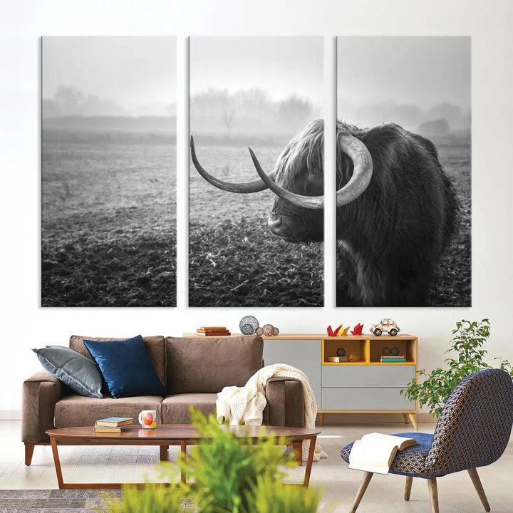 Cow Wall Art Canvas Print, Buffalo Large Wall Art Canvas Print, Texas Cow Horn Artwork Print