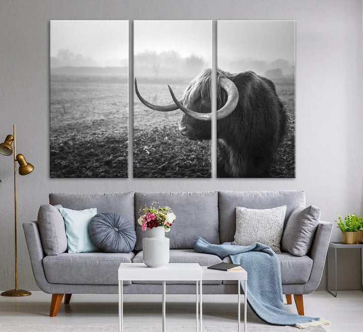 Cow Wall Art Canvas Print, Buffalo Large Wall Art Canvas Print, Texas Cow Horn Artwork Print