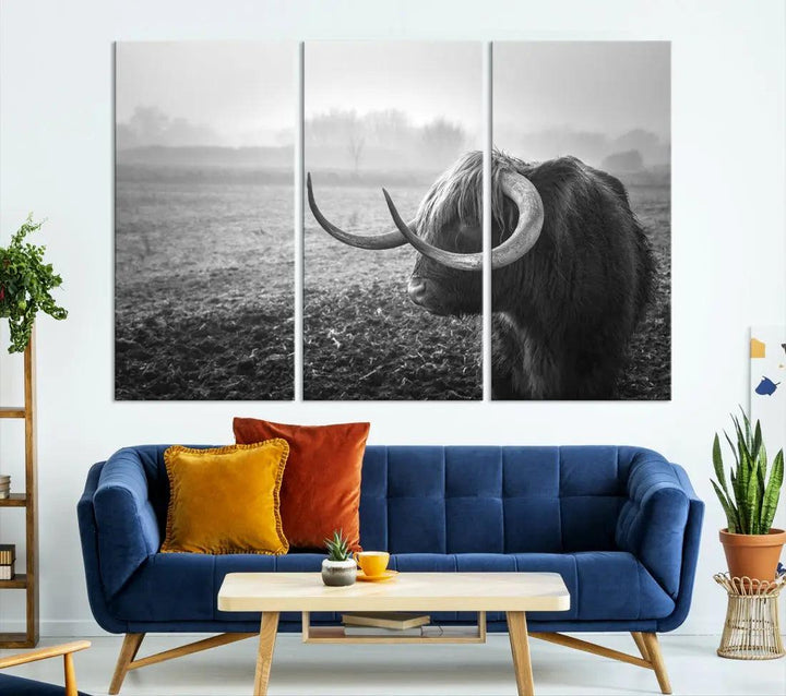 Cow Wall Art Canvas Print, Buffalo Large Wall Art Canvas Print, Texas Cow Horn Artwork Print