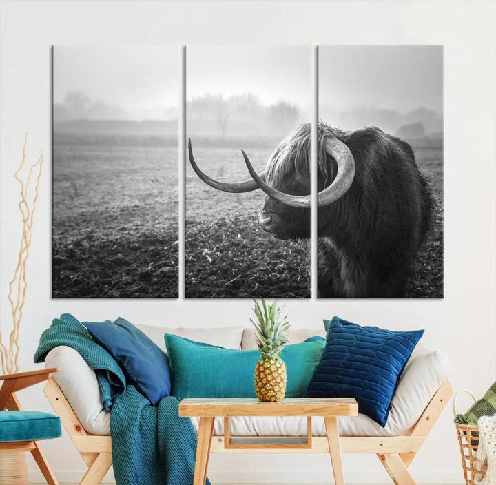 Cow Wall Art Canvas Print, Buffalo Large Wall Art Canvas Print, Texas Cow Horn Artwork Print