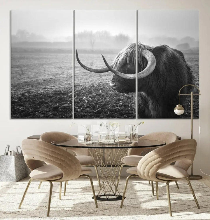 Cow Wall Art Canvas Print, Buffalo Large Wall Art Canvas Print, Texas Cow Horn Artwork Print