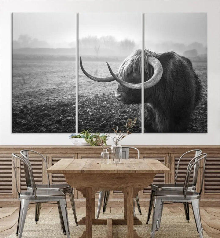 Cow Wall Art Canvas Print, Buffalo Large Wall Art Canvas Print, Texas Cow Horn Artwork Print